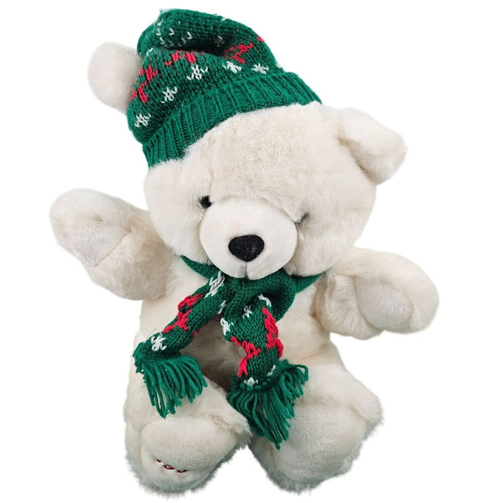 Kmart Plush Bear White Limited Edition 1996 10th Anniversary Knit Hat Scarf